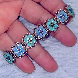 Pastel Blue and Turquoise Jeweled Pave Stretch Bracelet